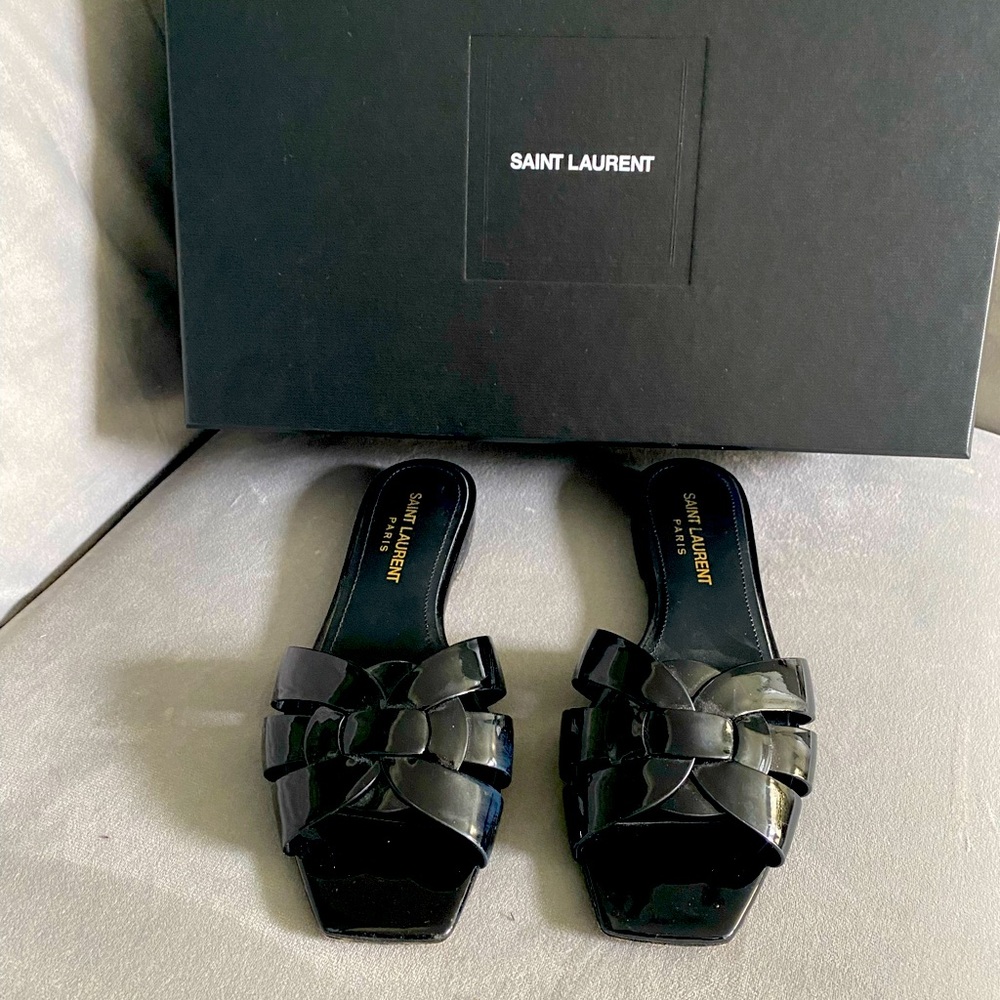 SAINT LAURENT Nu Pieds woven leather slides
